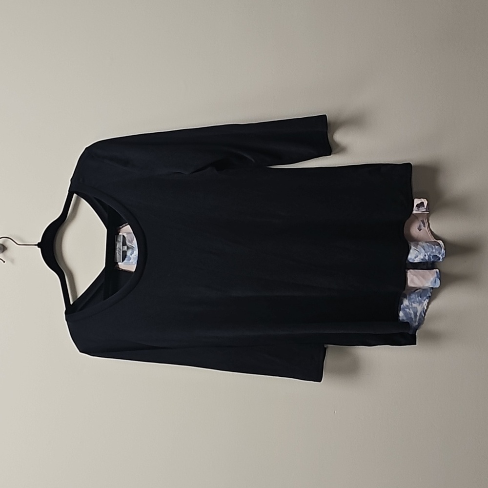 Black Long Sleeve Top with Patterned Hem